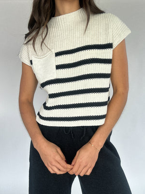 Stay Around Striped Knit Top - Charcoal