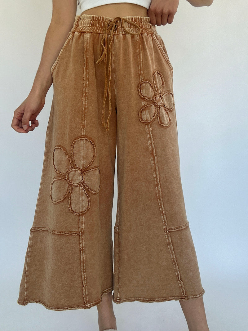 Flower Lane Wide Leg Pants - Almond