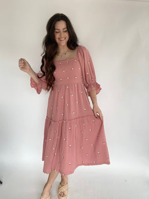 Ophelia Embroidered Dress - Rose