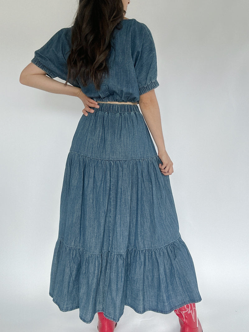 Darling Days Denim Maxi Skirt