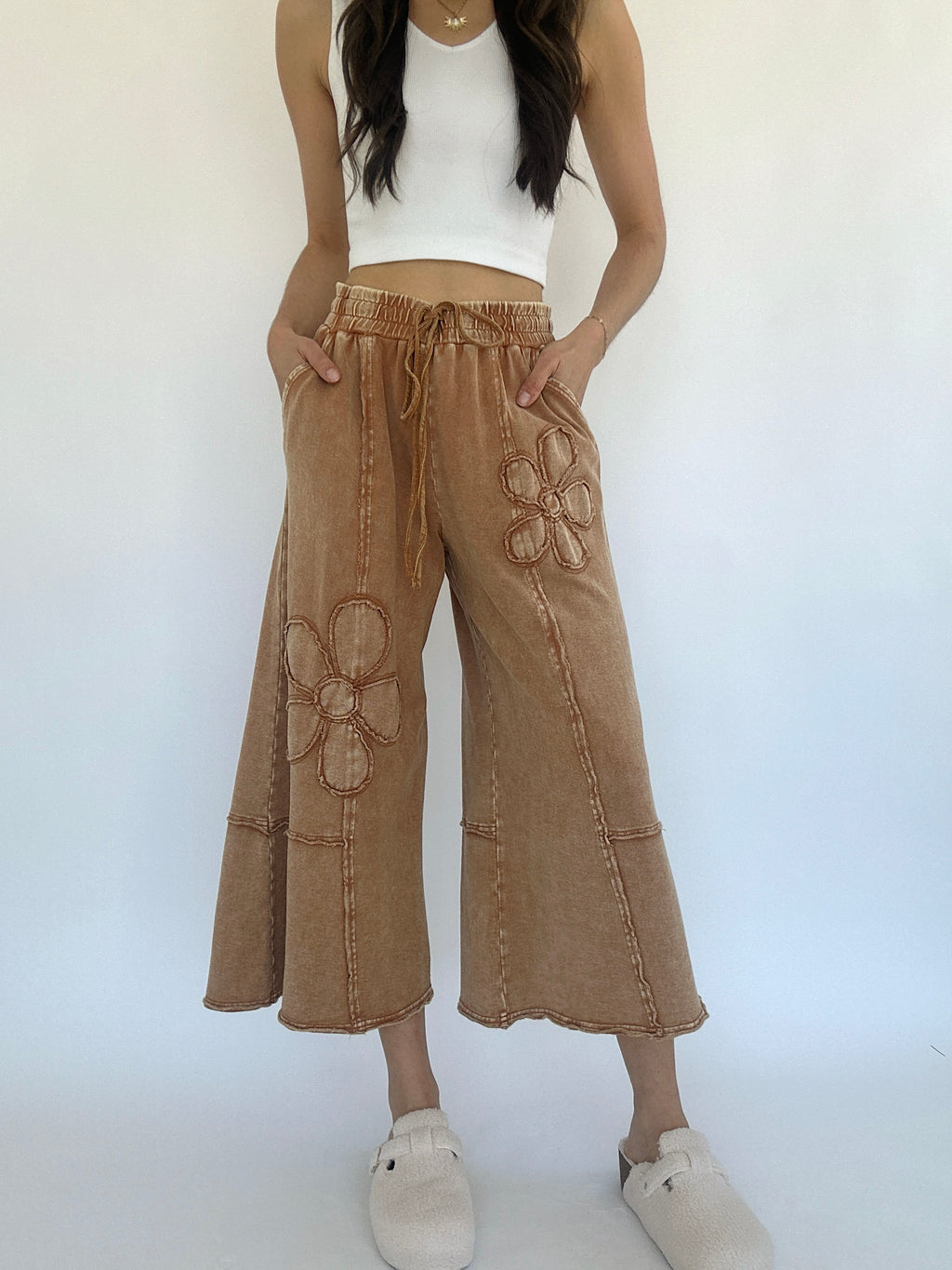 Flower Lane Wide Leg Pants - Almond