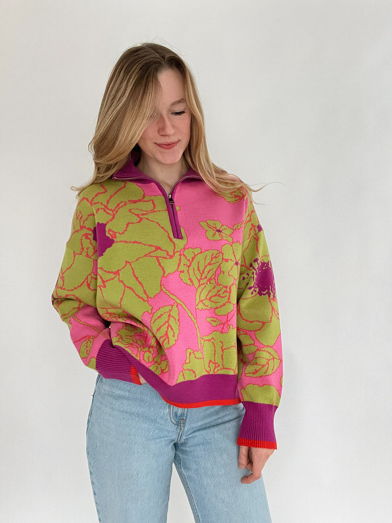 Abby Floral Half Zip Sweater