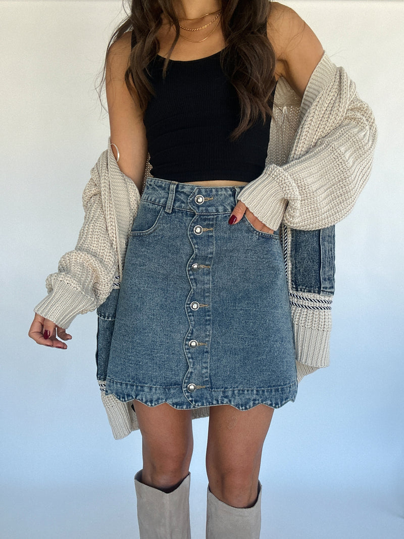 Scallop Denim Mini Skirt