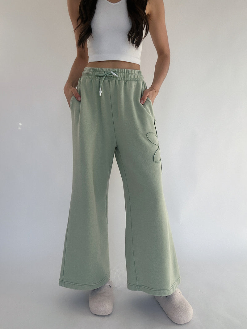 Blossom Flower Patch Wide Leg Pants - Sage