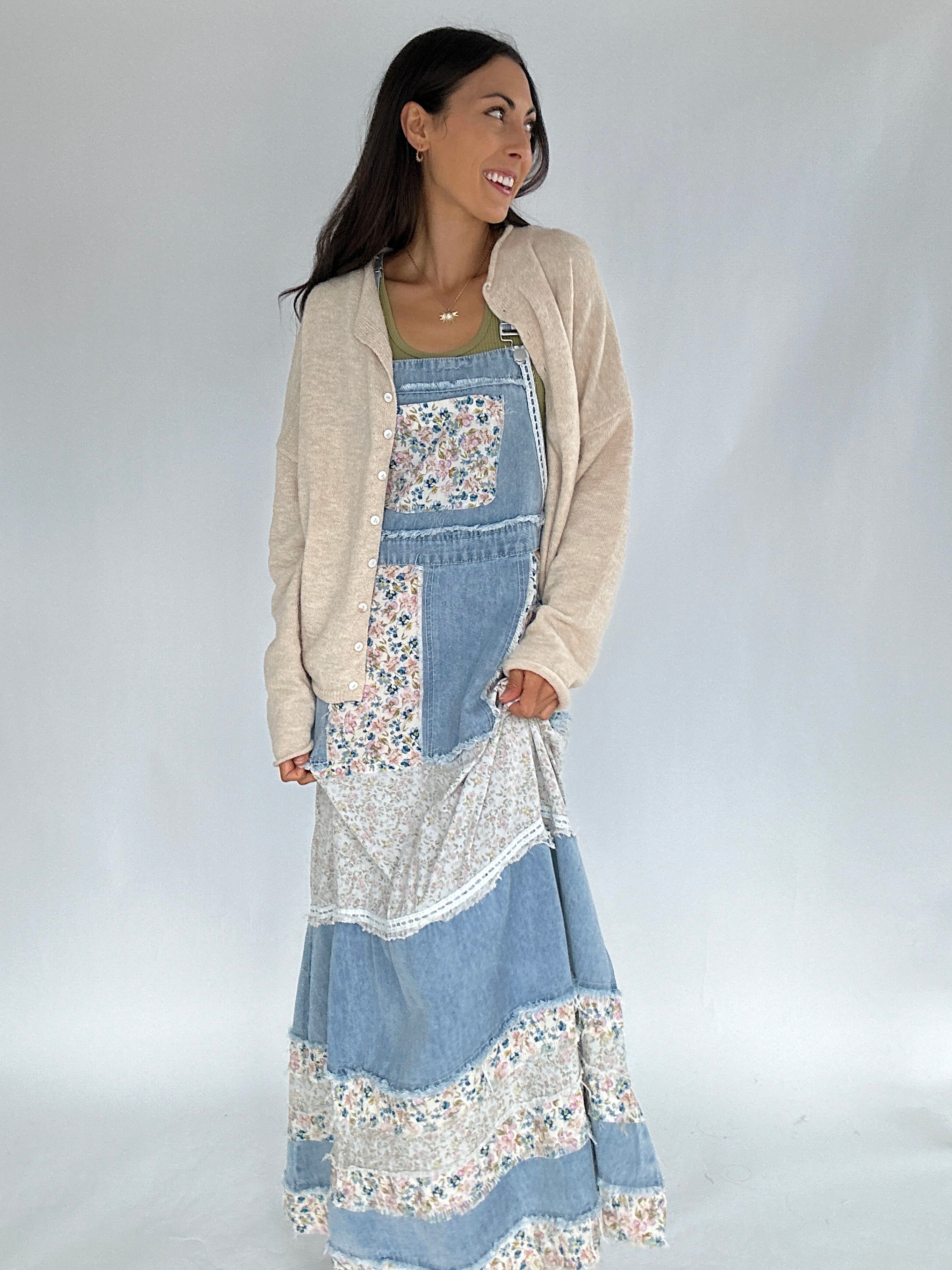 Can You Imagine Overall Dress with Presley Cardigan in cream