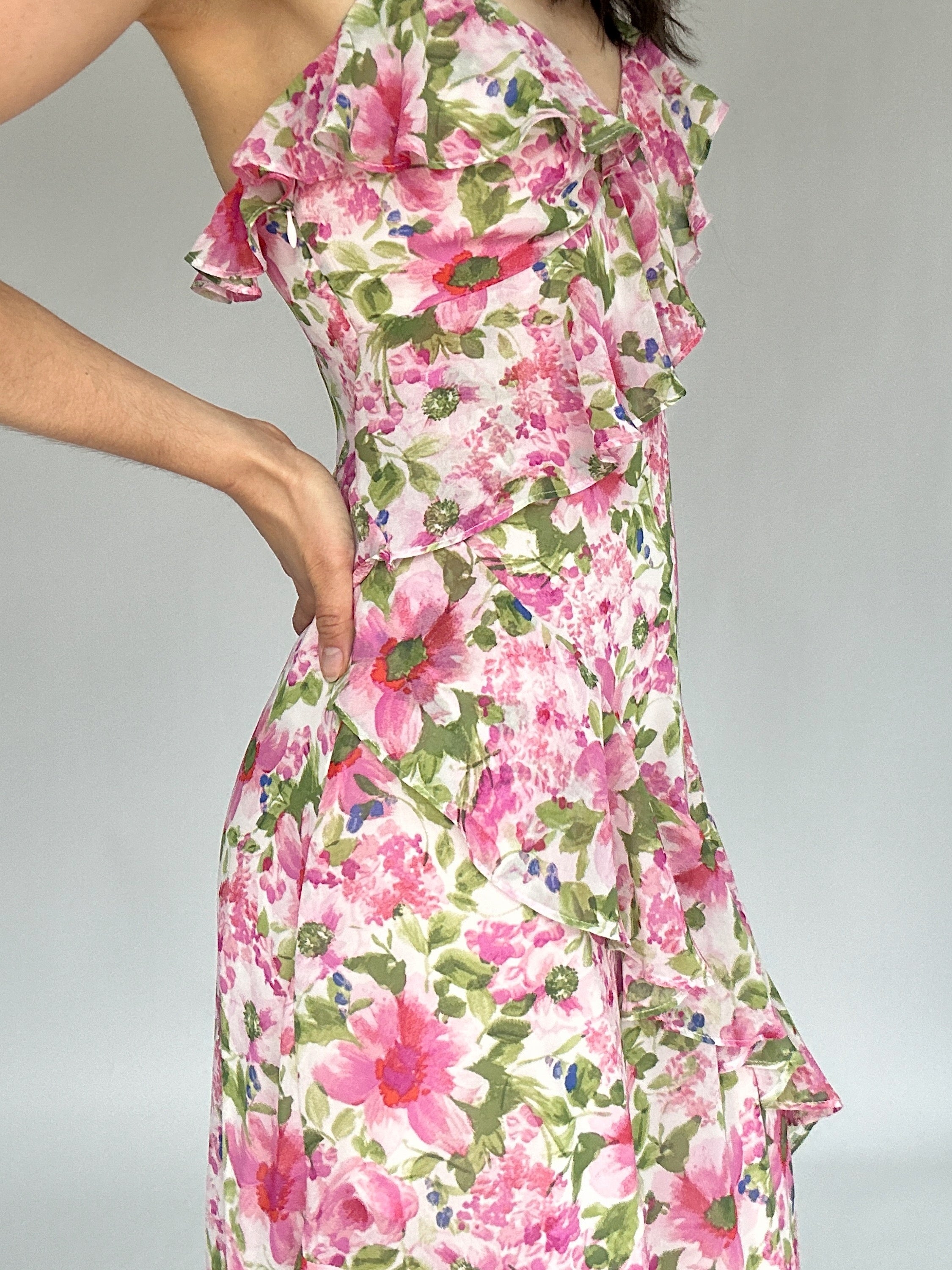 Carmine Rose Ruffled Midi Dress Side