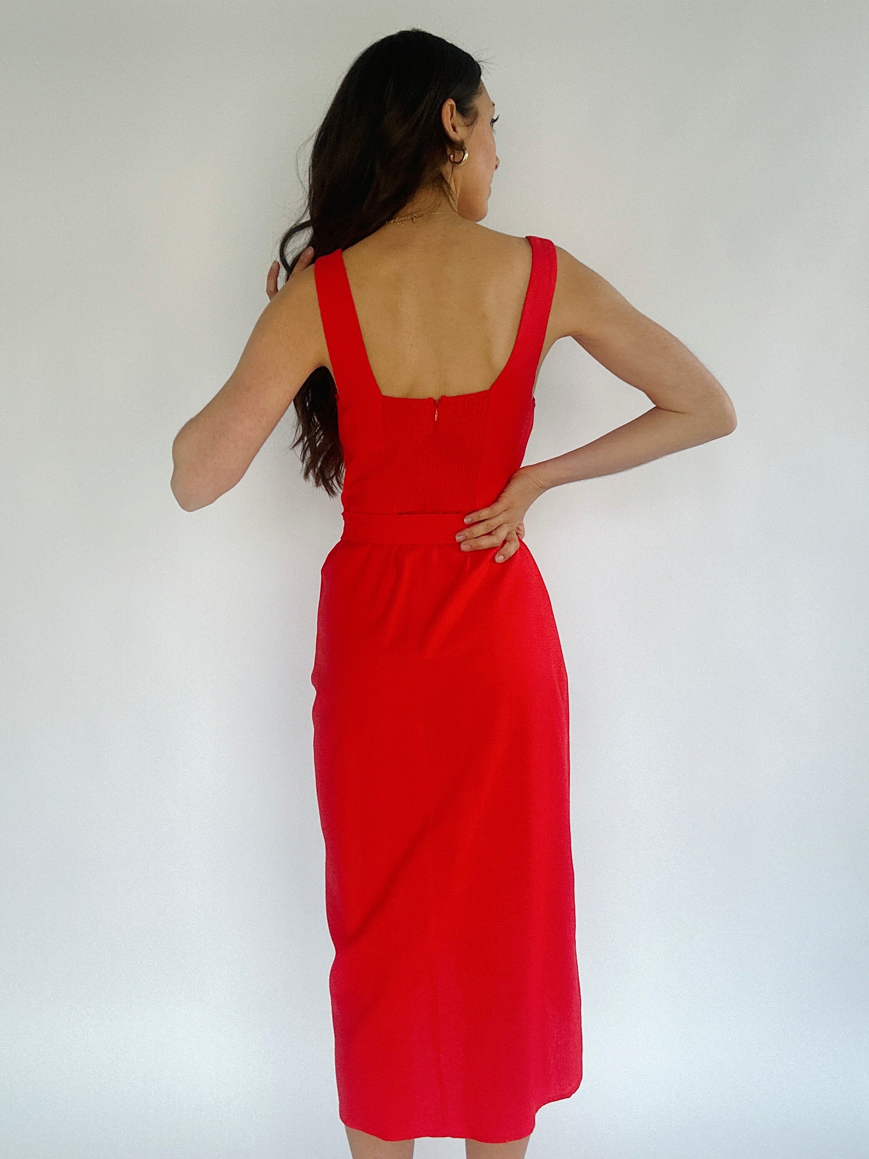 Charleston Wrap Midi Dress Red Back