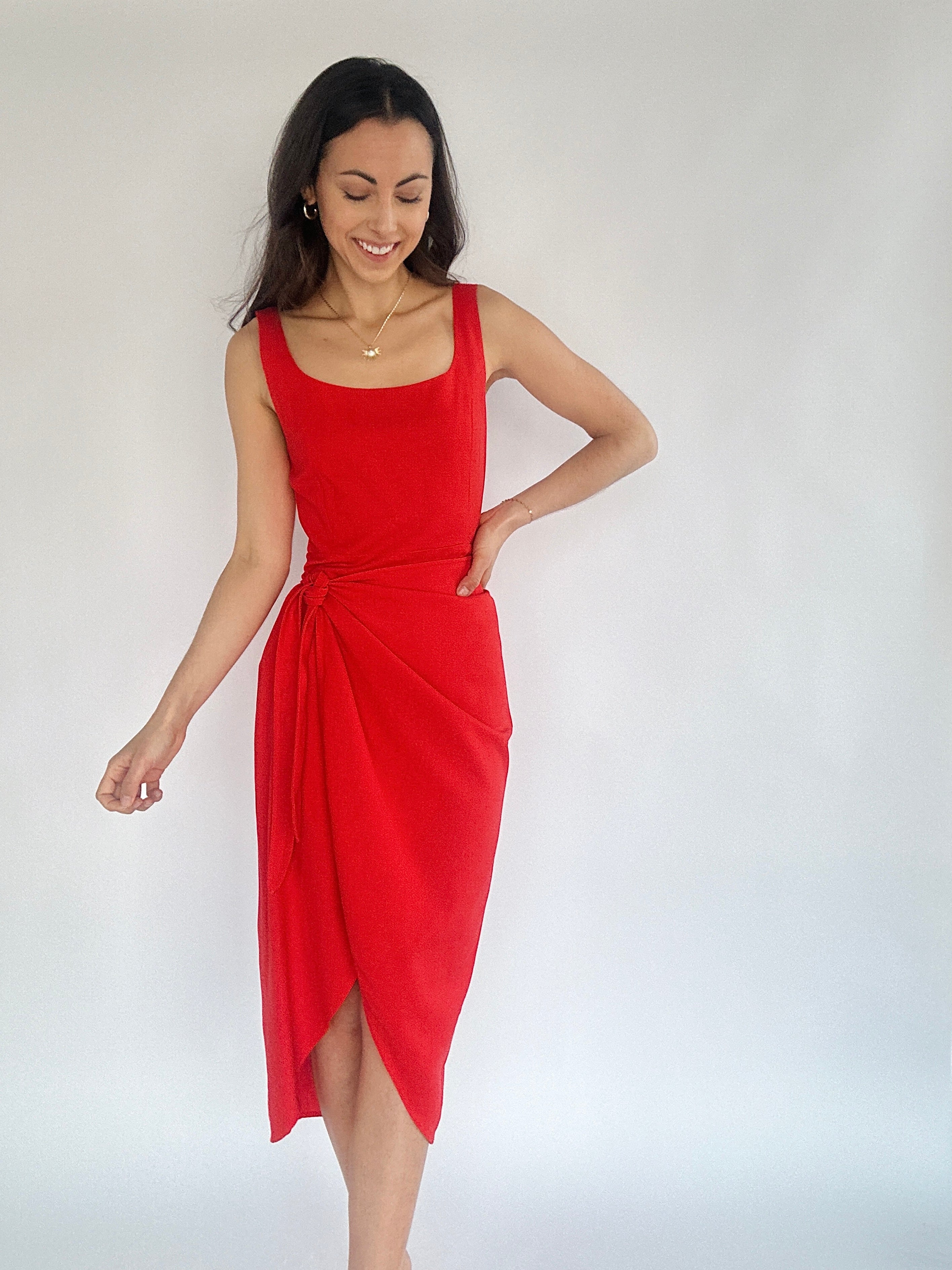 Charleston Wrap Midi Dress Red Front 