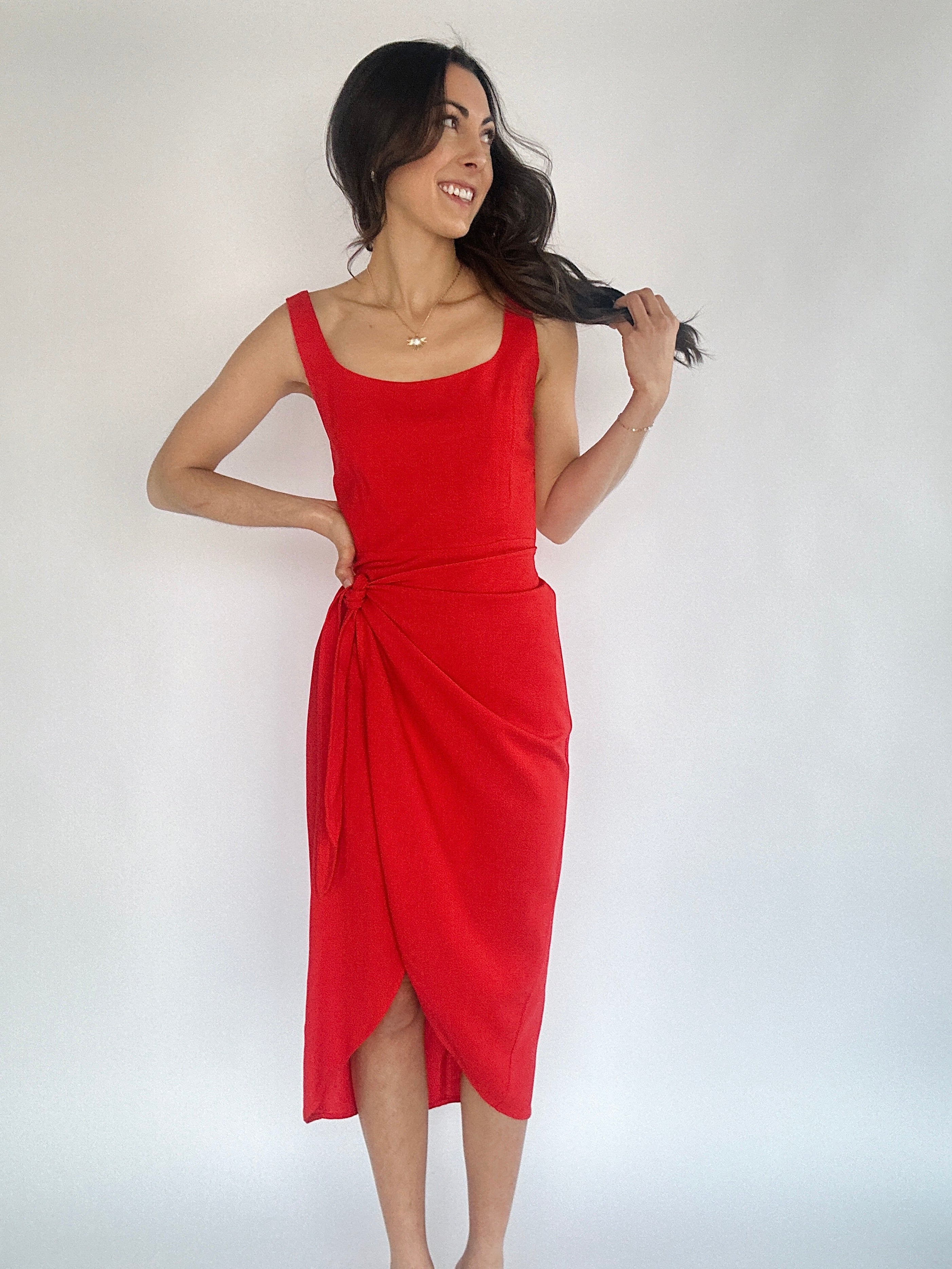Charleston Wrap Midi Dress Red Front 3