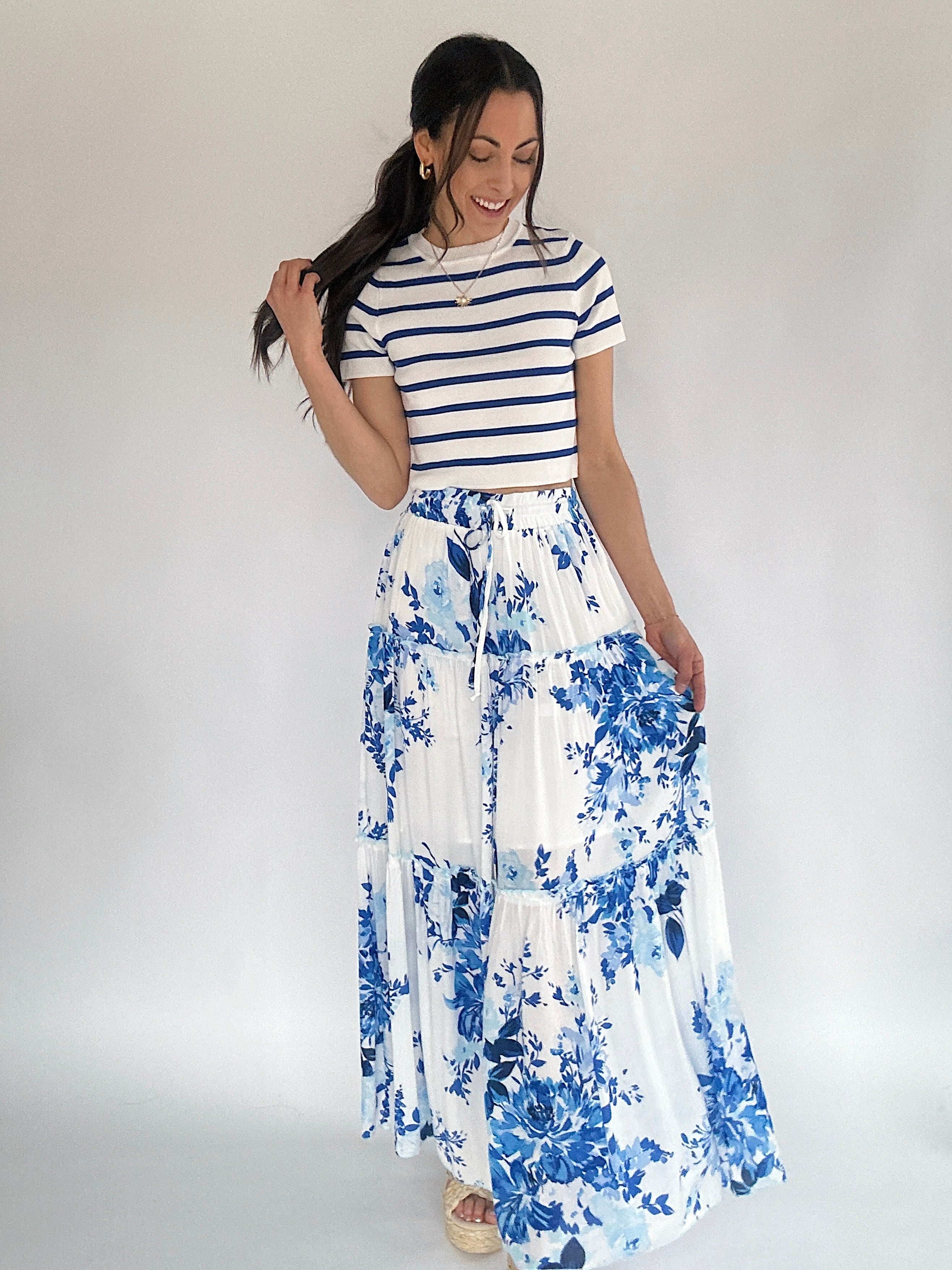 Chit Chat Striped Top With Floral Skirt
