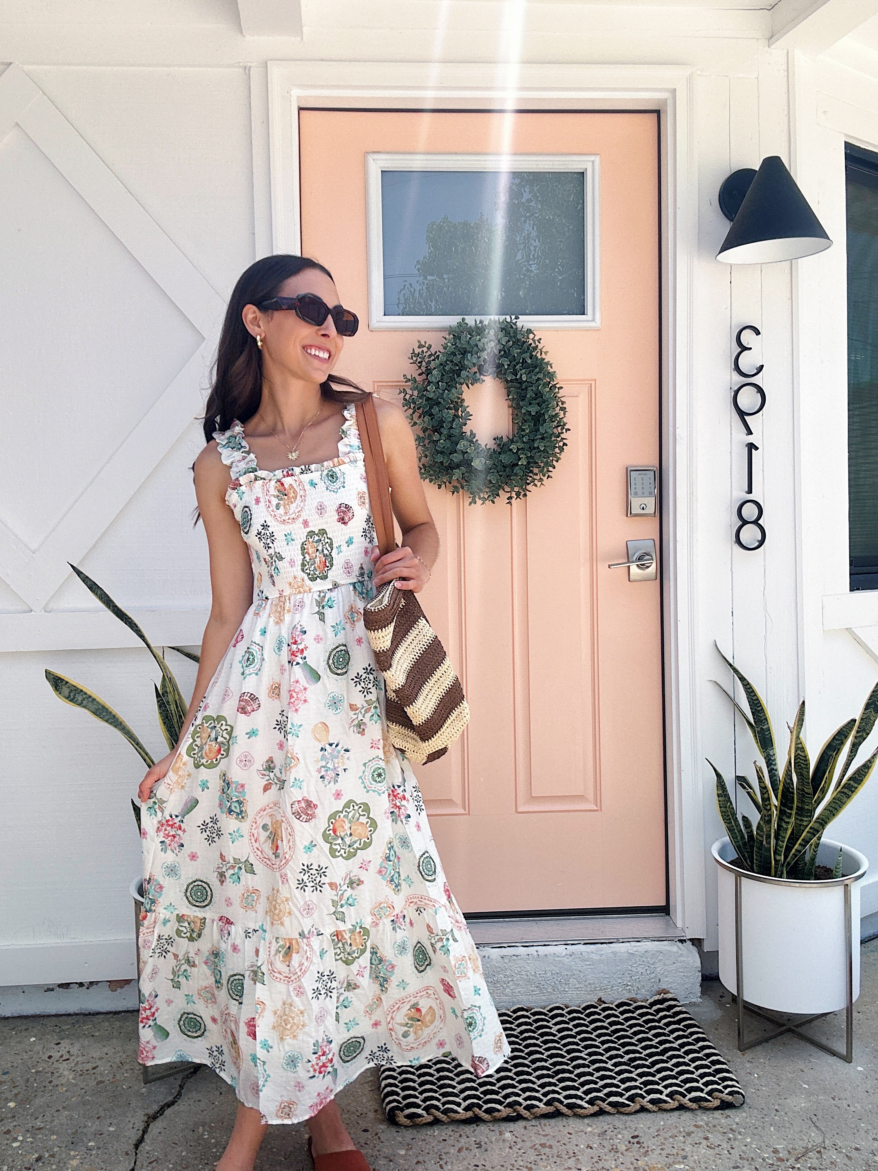 Citrus Garden Midi Dress at the beach