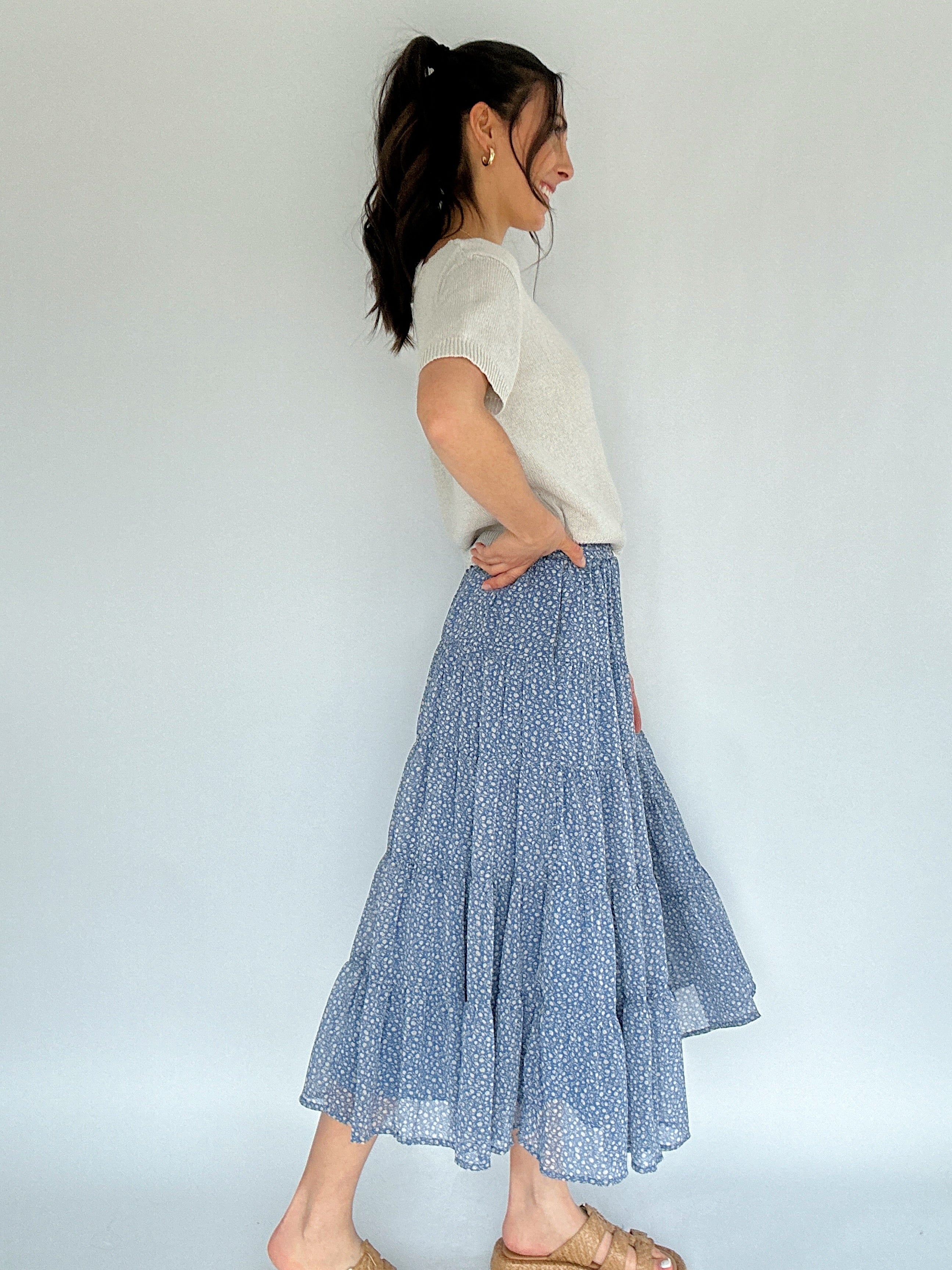 Come On Floral Midi Skirt Side