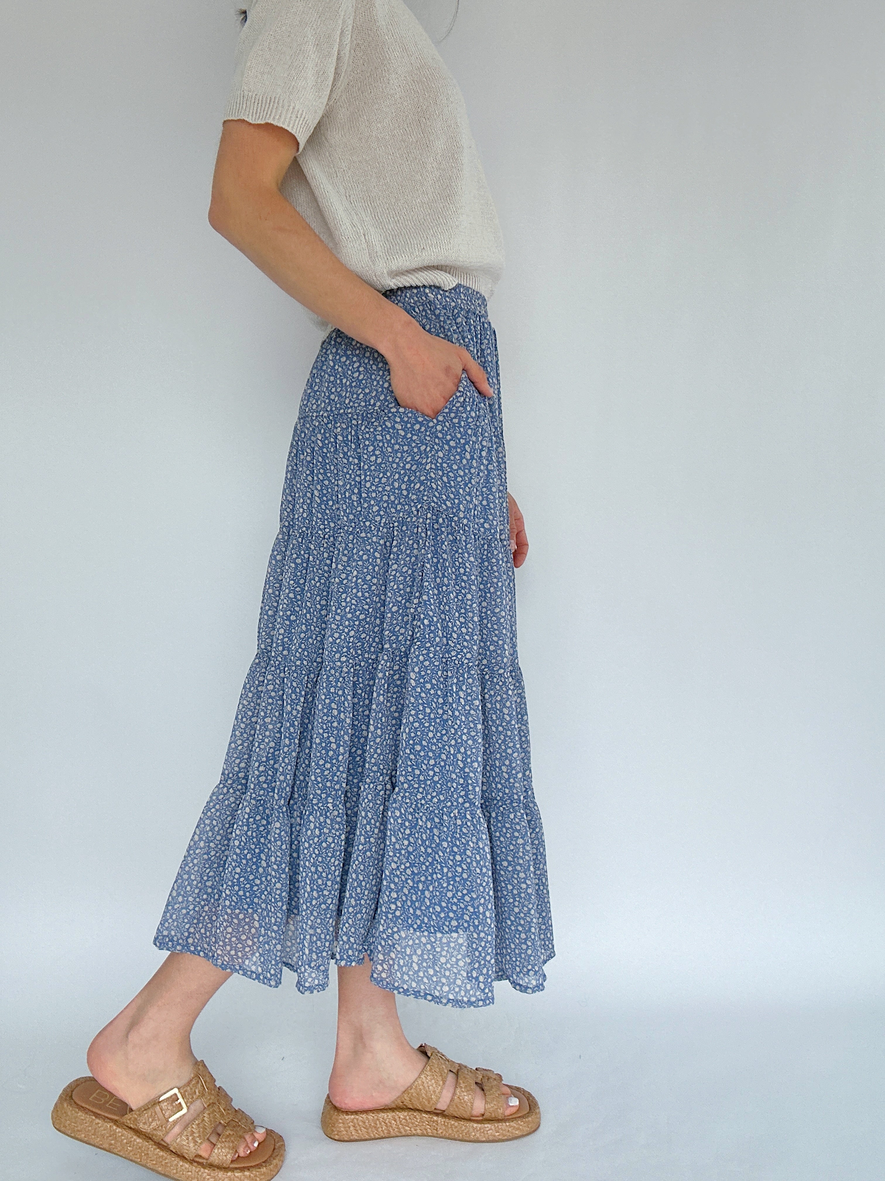 Come On Floral Midi Skirt Side Pockets