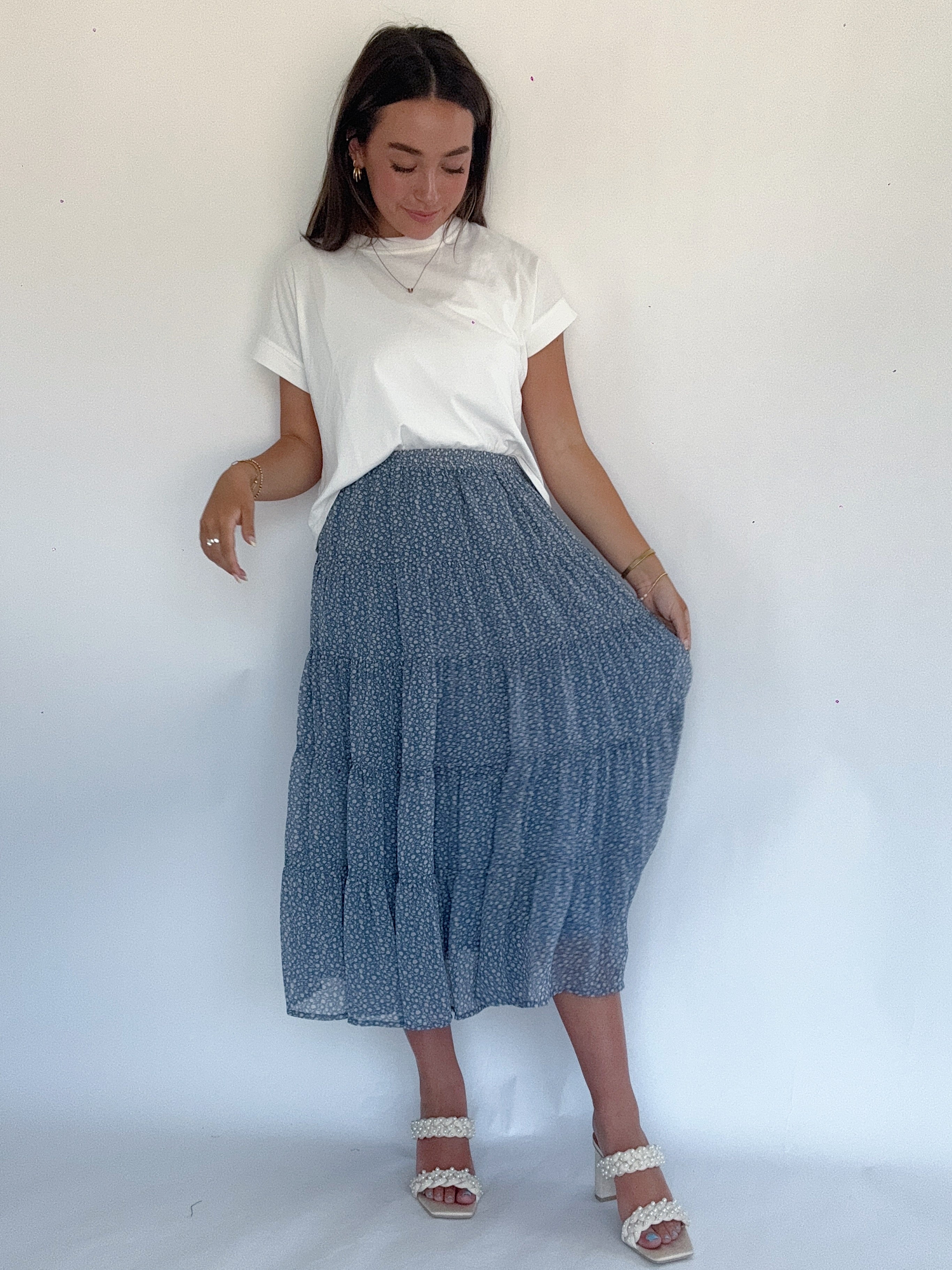 Come On Floral Midi Skirt With Day By Day Tee