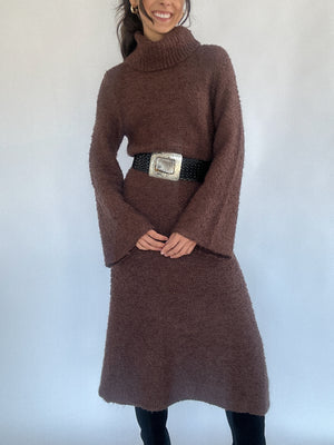 Chelsie Midi Sweater Dress - Brown