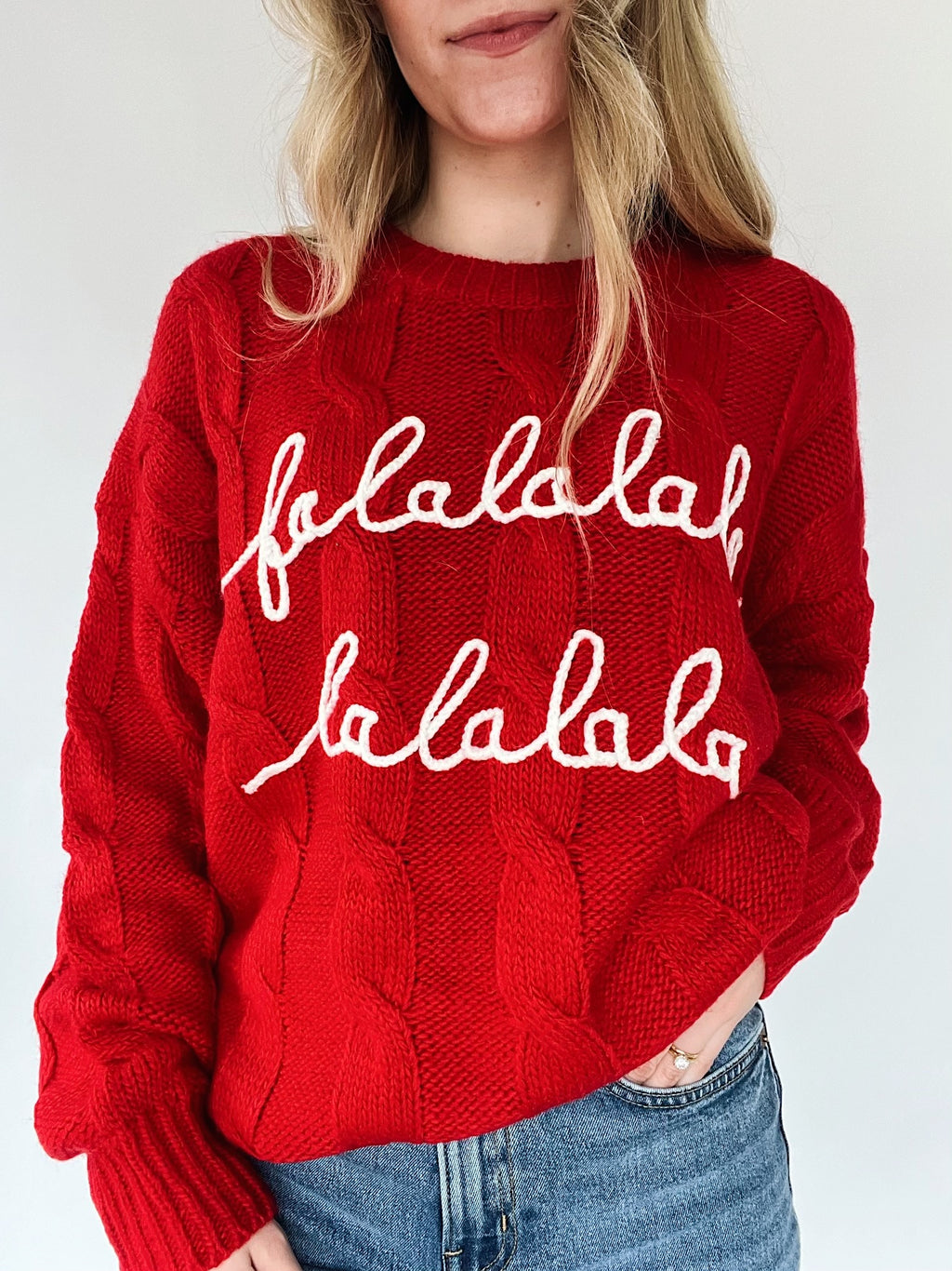 Falalala Embroidered Sweater - Red