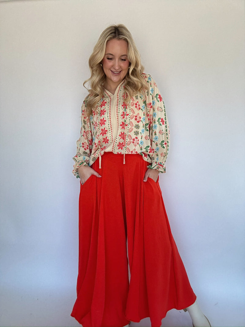 Coast To Coast Wide Leg Pants - Tomato Red