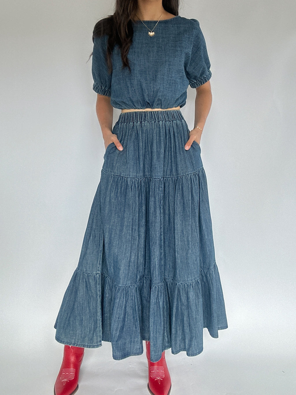 Darling Days Denim Maxi Skirt