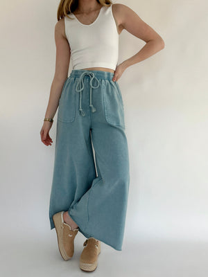 Back Seat Driver Wide Leg Pants - Soft Teal