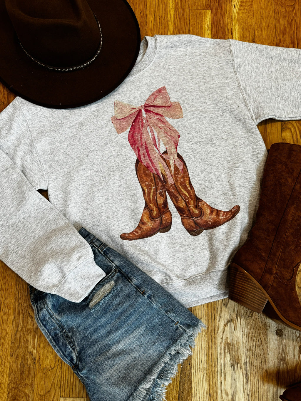 Cowgirl Boots and Bow Sweatshirt