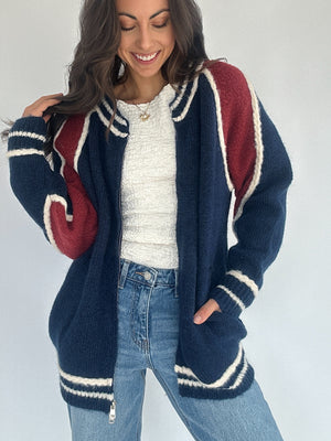 Varsity Zip Up Cardigan