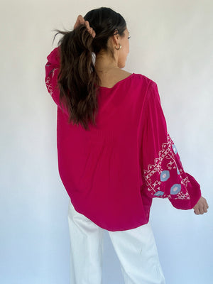 Duet Embroidered Top - Magenta