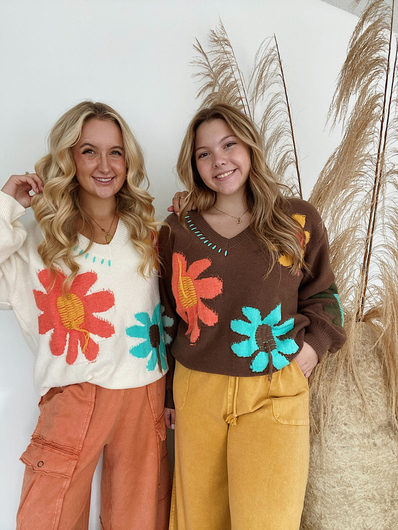 Wait A Sec Floral Sweater - Brown