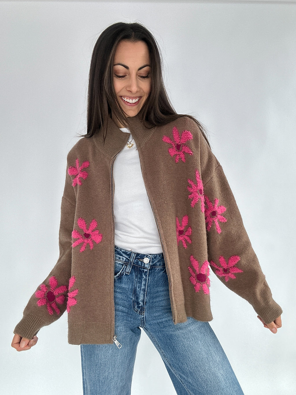 Like A Flower Zip Up Cardigan