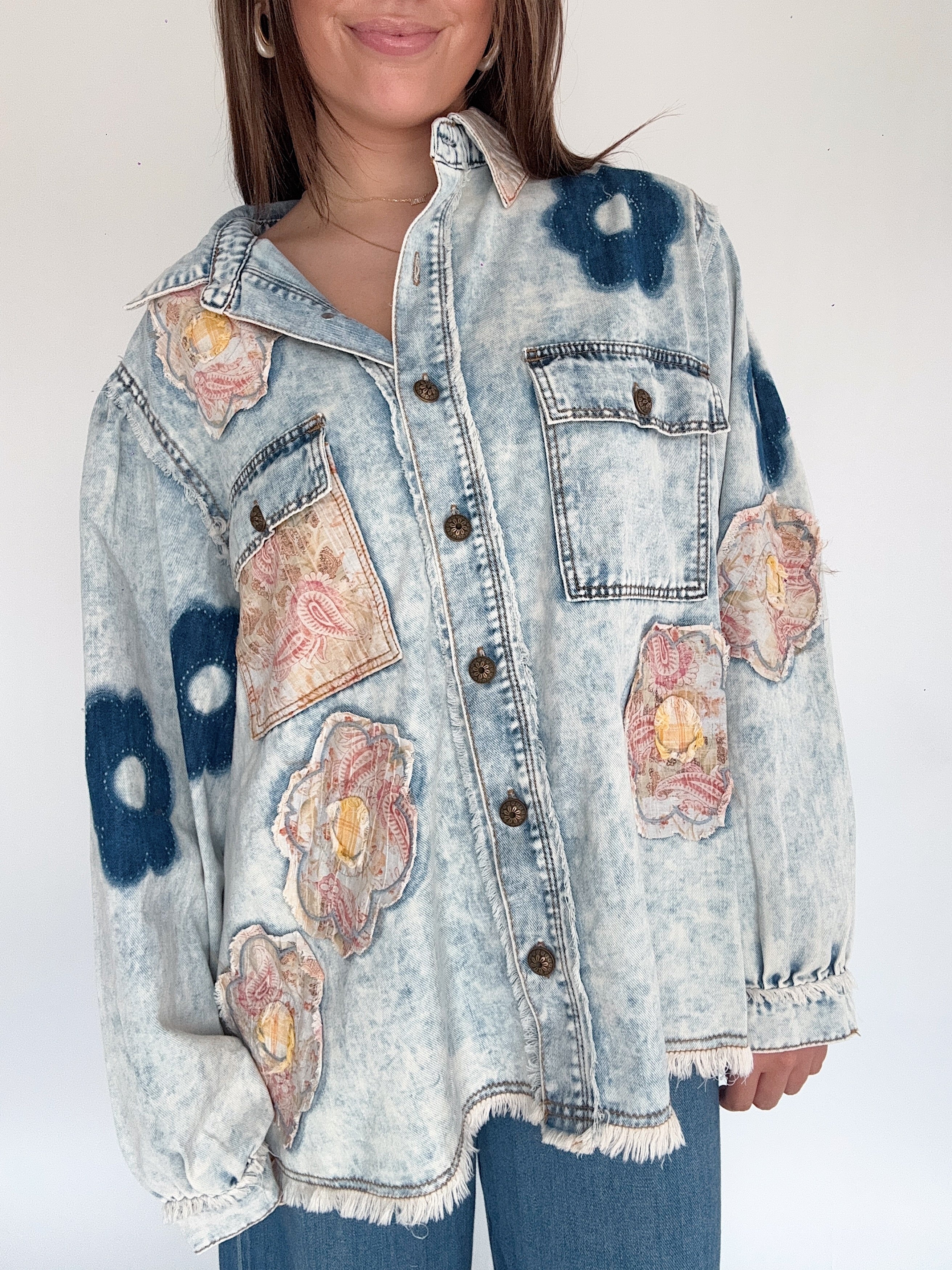 Days Ahead Floral Patch Denim Jacket Front 2