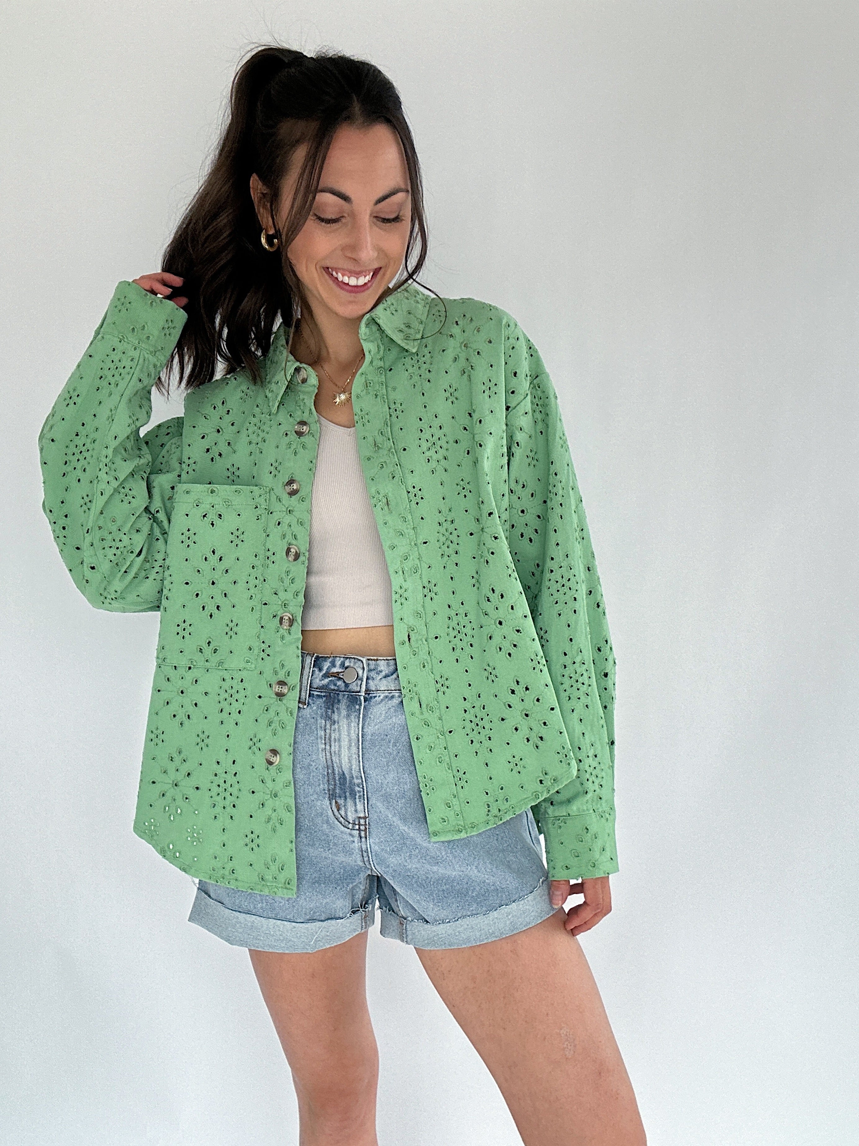 Donny Eyelet Jacket Basil