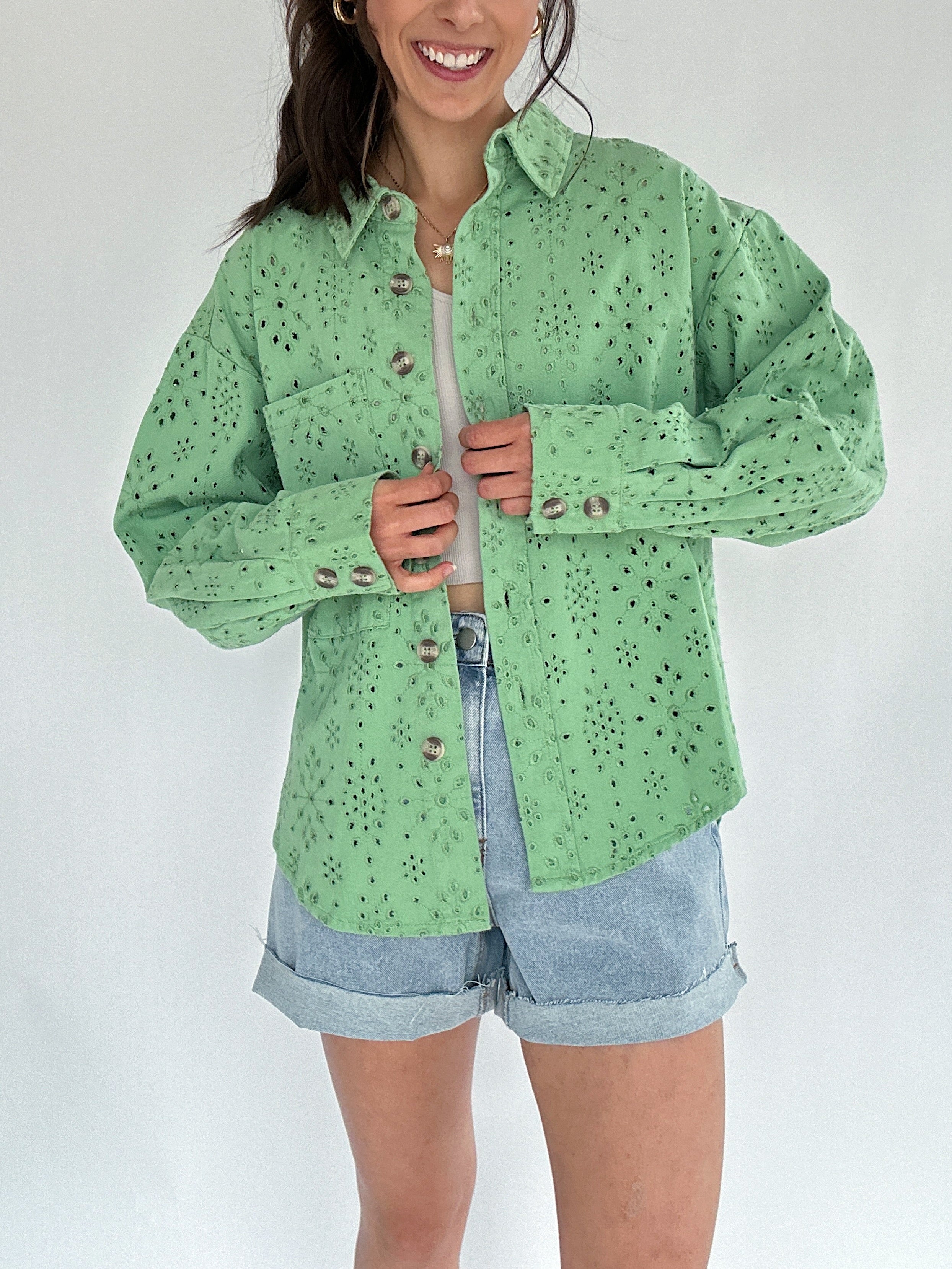 Donny Eyelet Jacket Basil Front