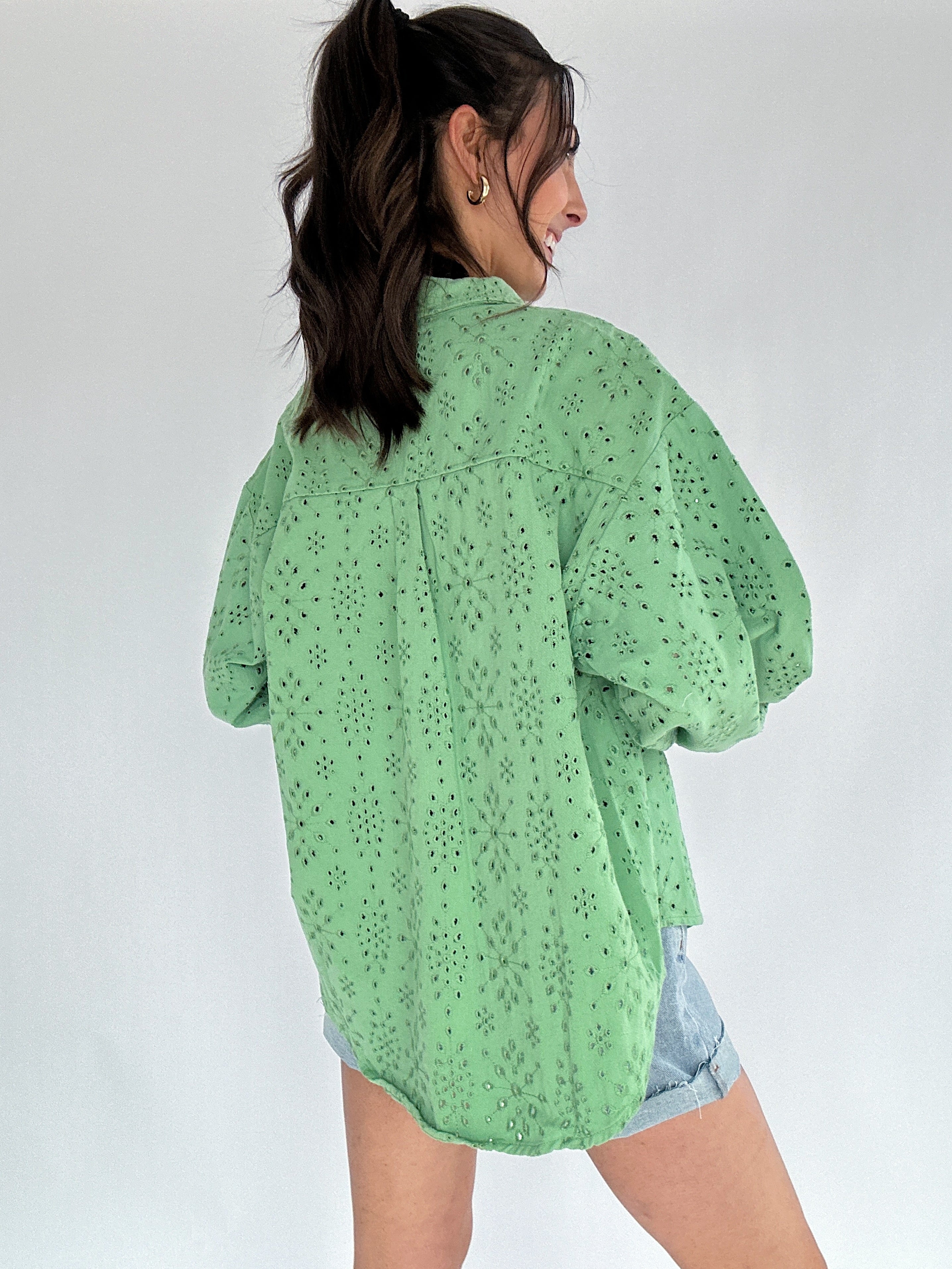Donny Eyelet Jacket Basil Back