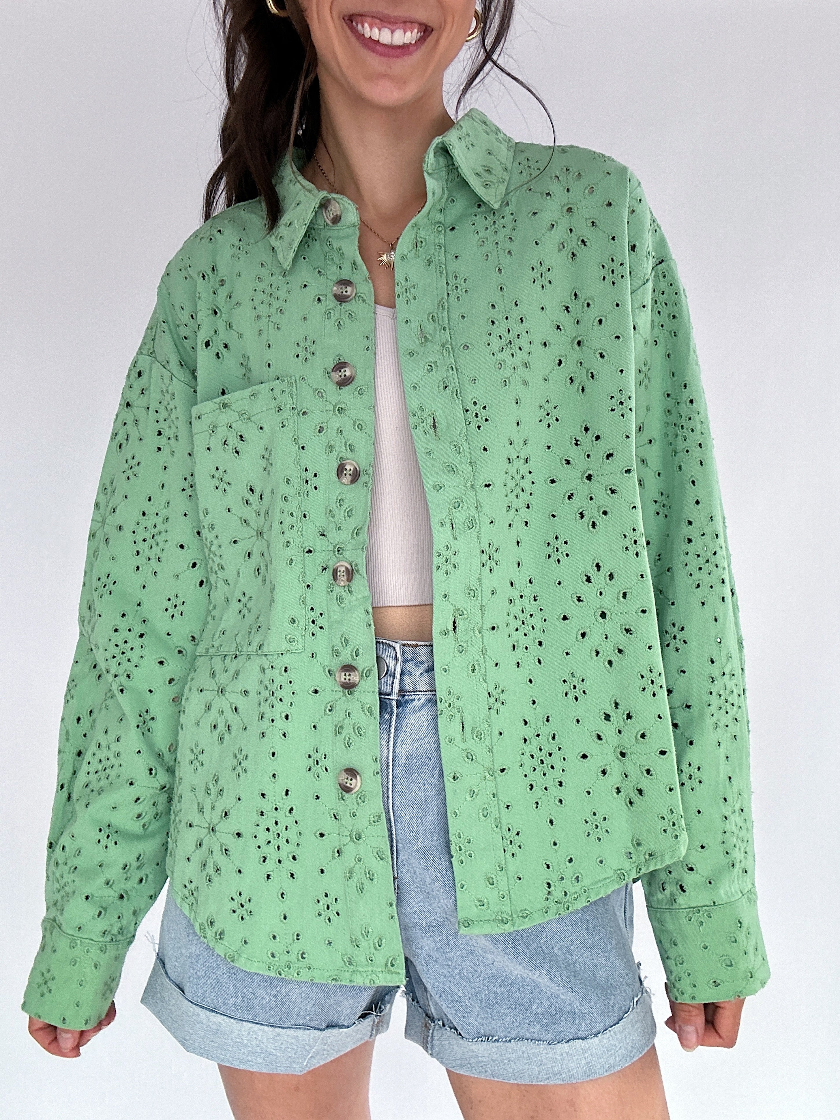 Donny Eyelet Jacket Basil Front