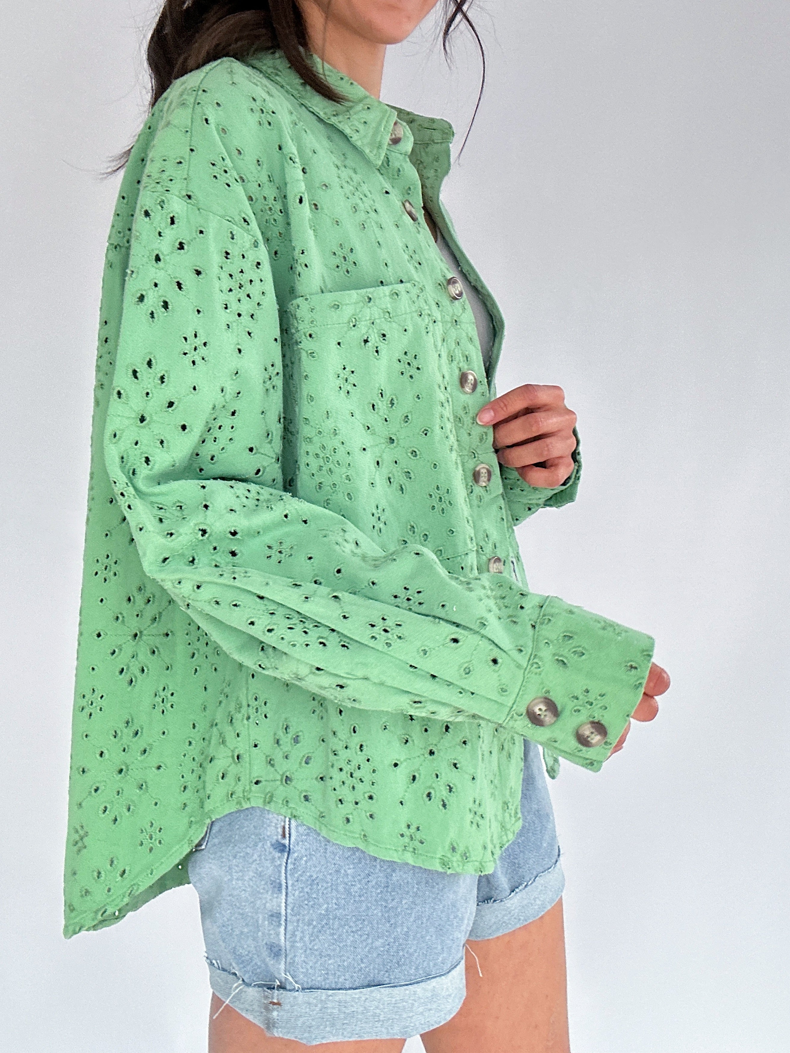 Donny Eyelet Jacket Basil Side