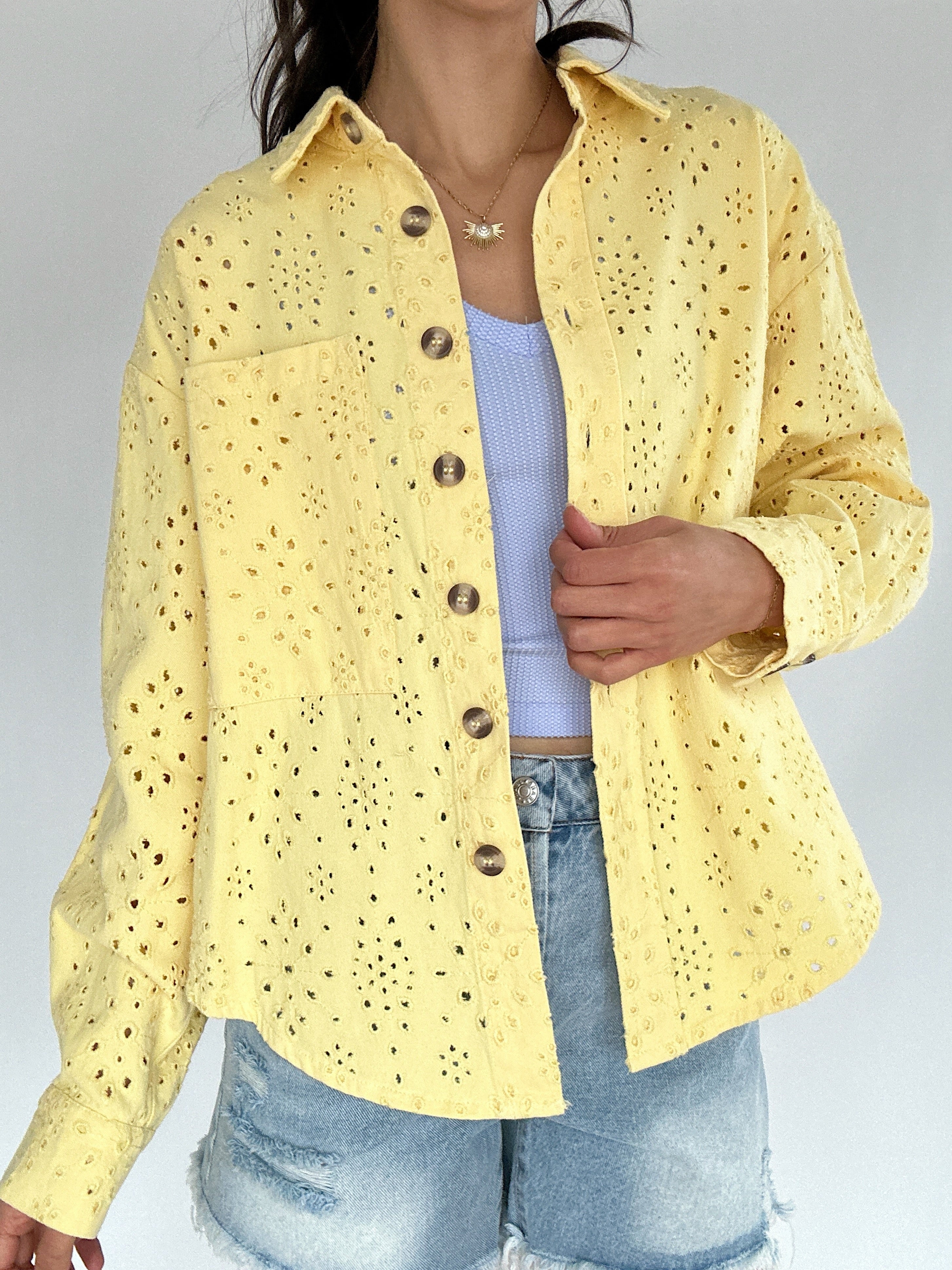 Donny Eyelet Jacket Lemon Front