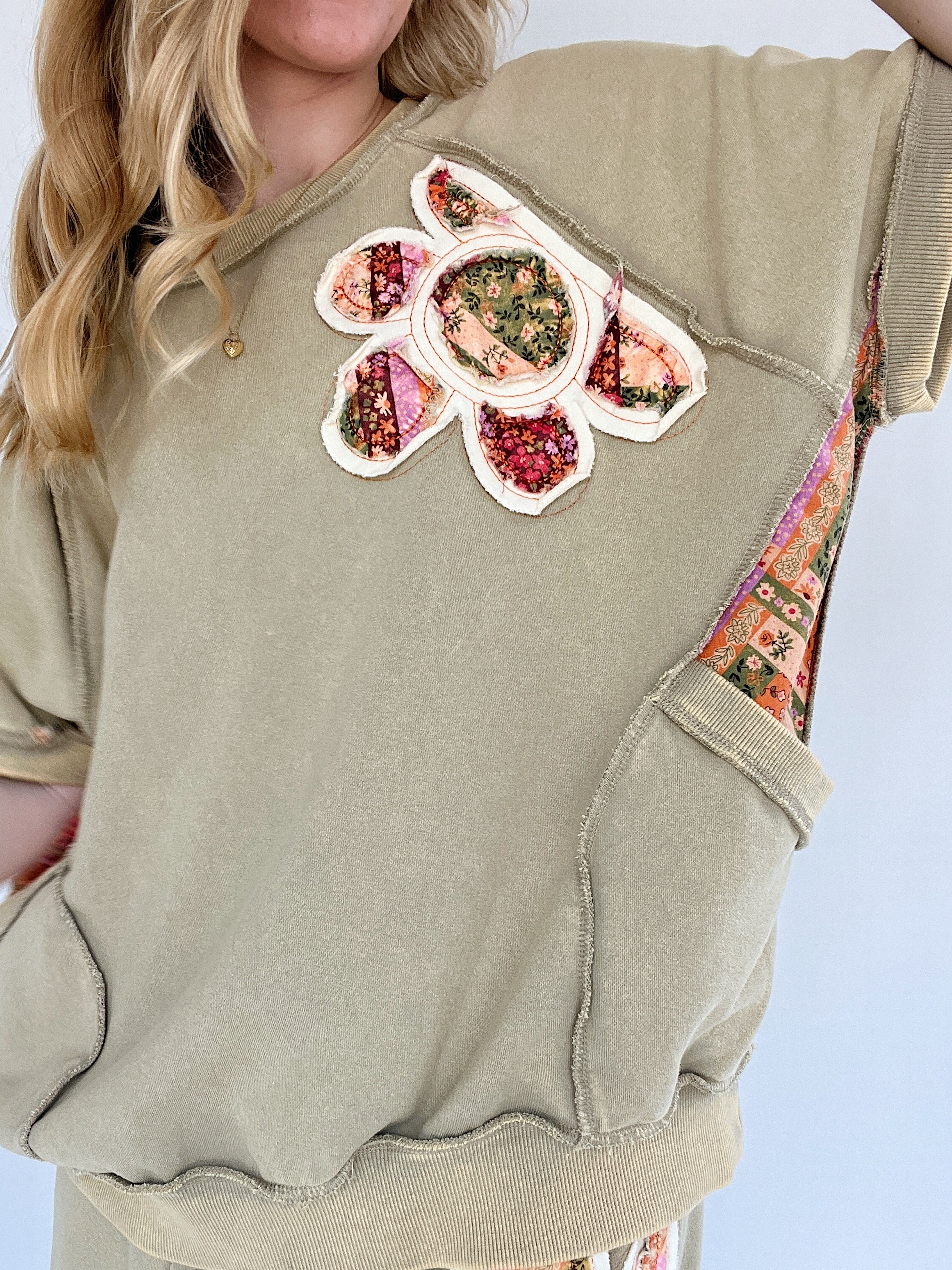 Dream Land Pullover Top Olive Detail