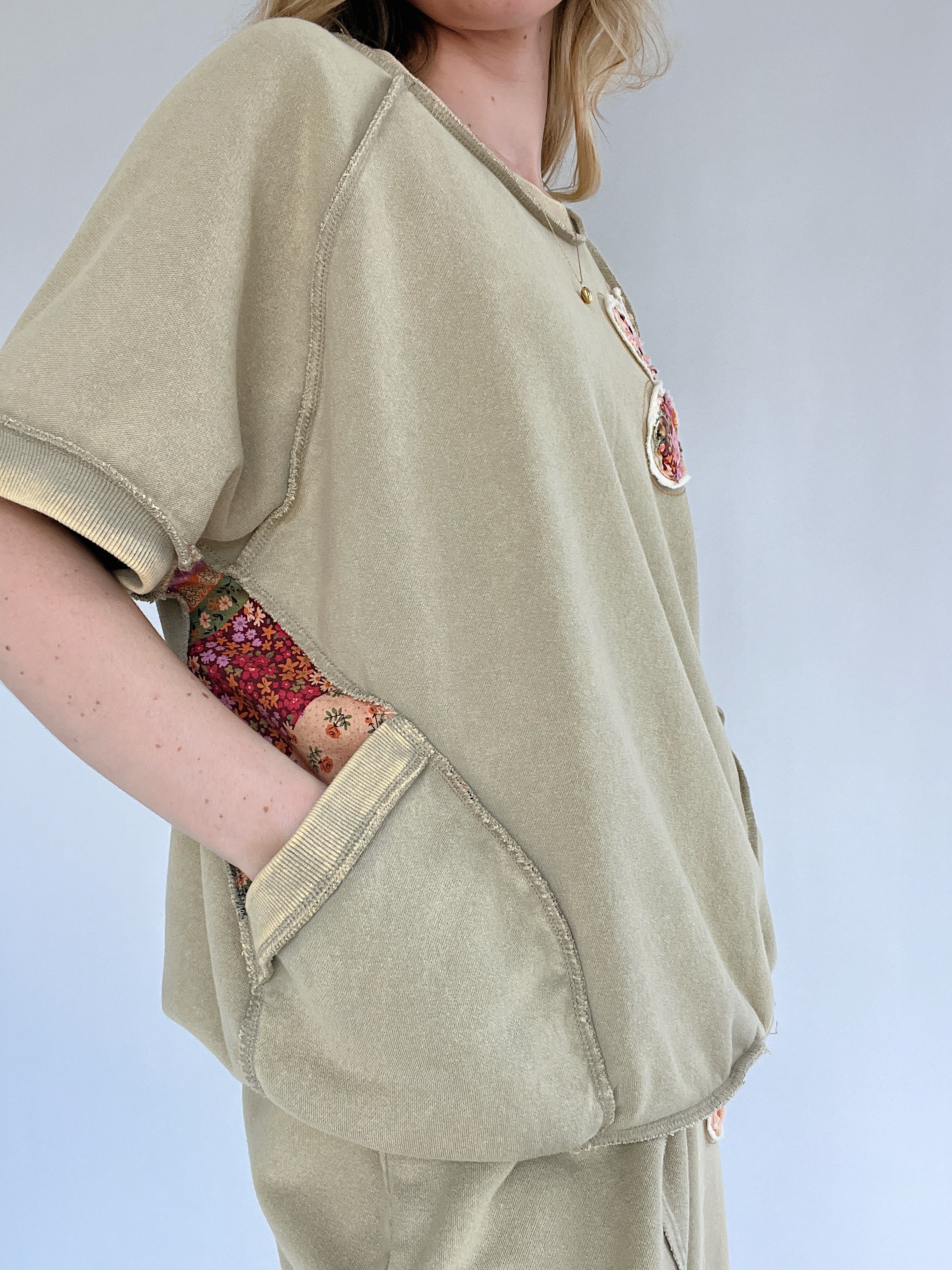 Dream Land Pullover Top Olive Pockets