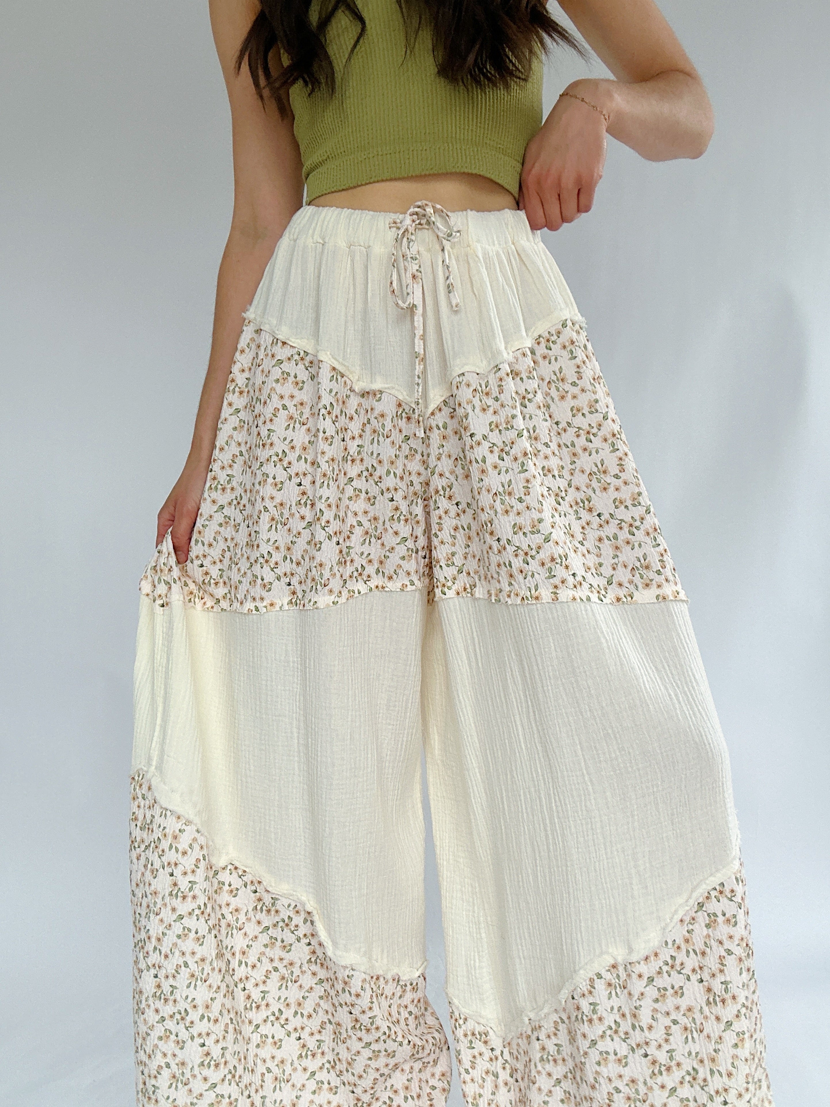 Dream Street Floral Wide Leg Pants Waist