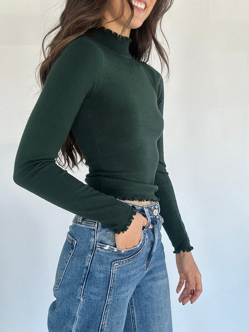 Jaymes Knit Mock Neck Top - Hunter Green