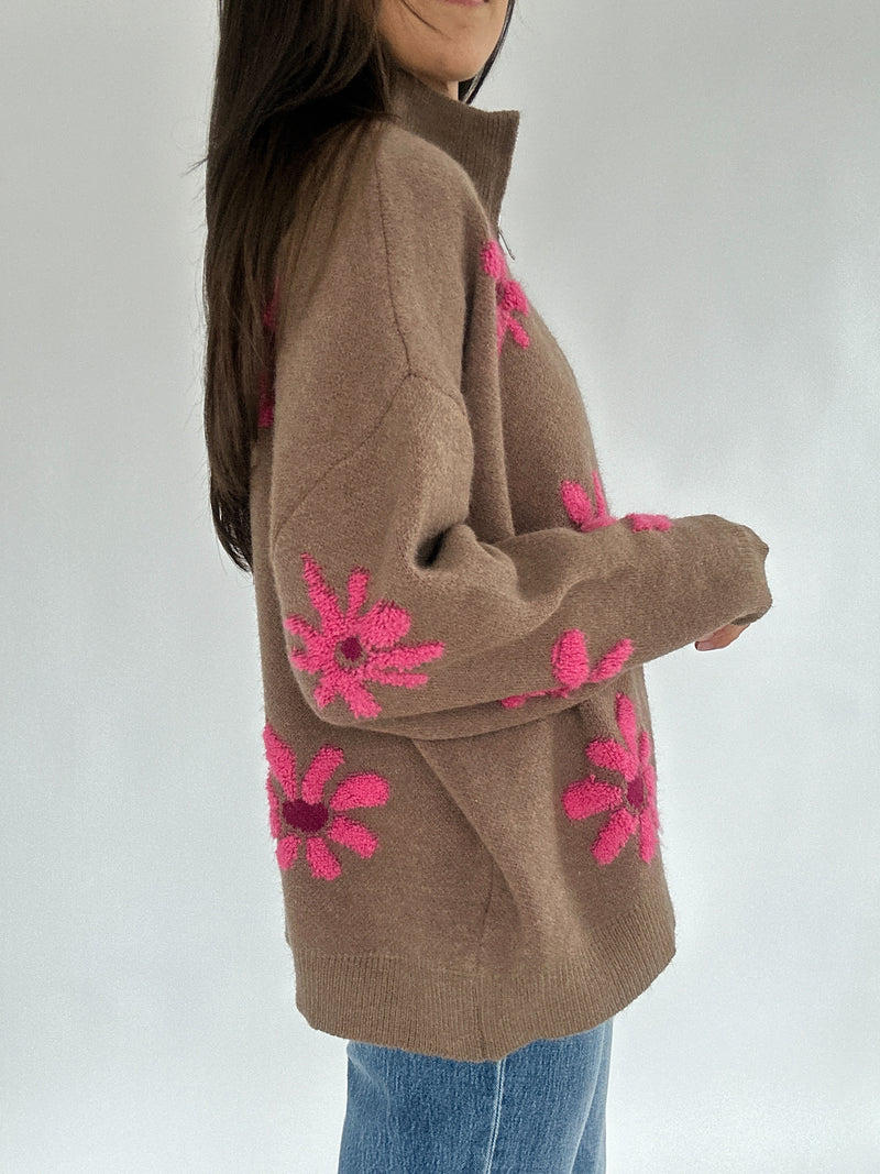 Like A Flower Zip Up Cardigan