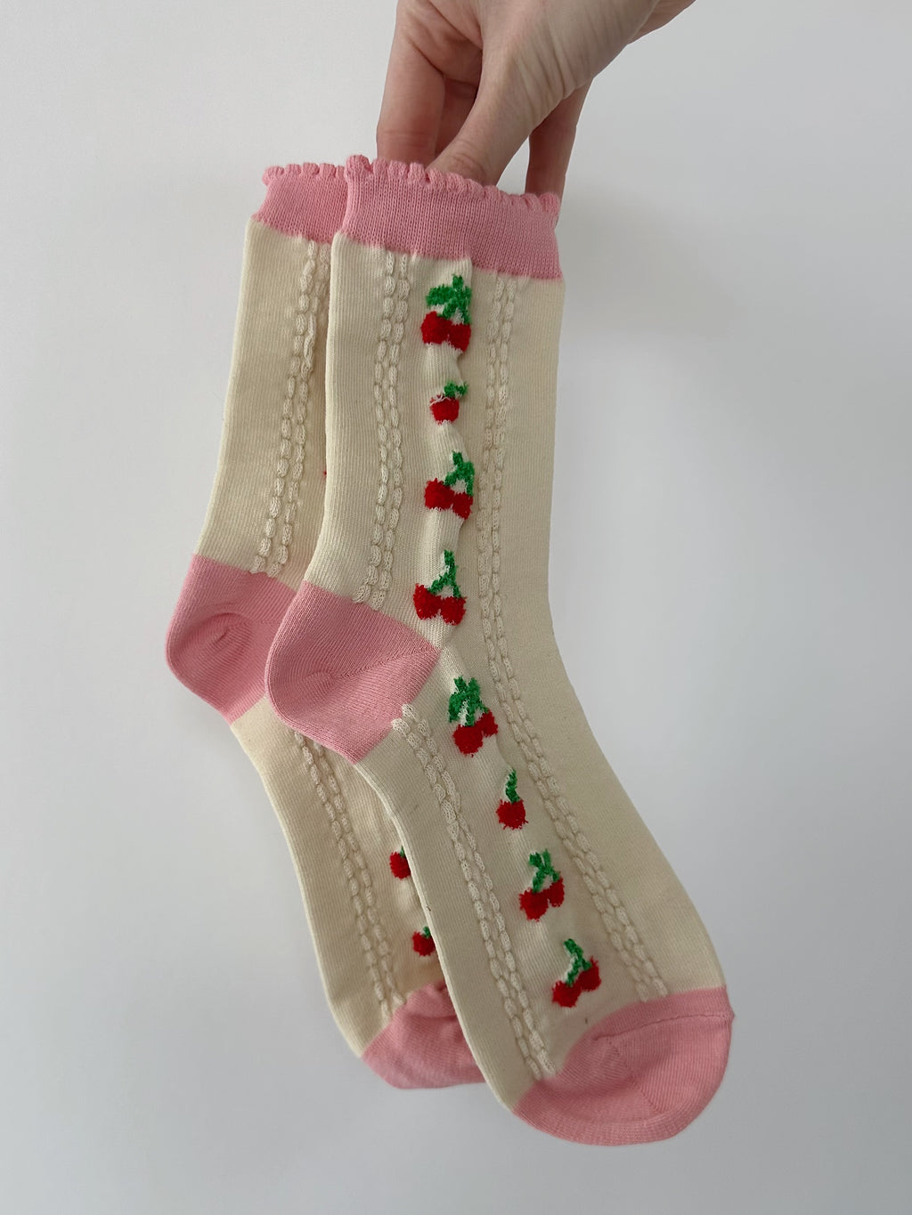 Cherry Embroidered Socks - Pink