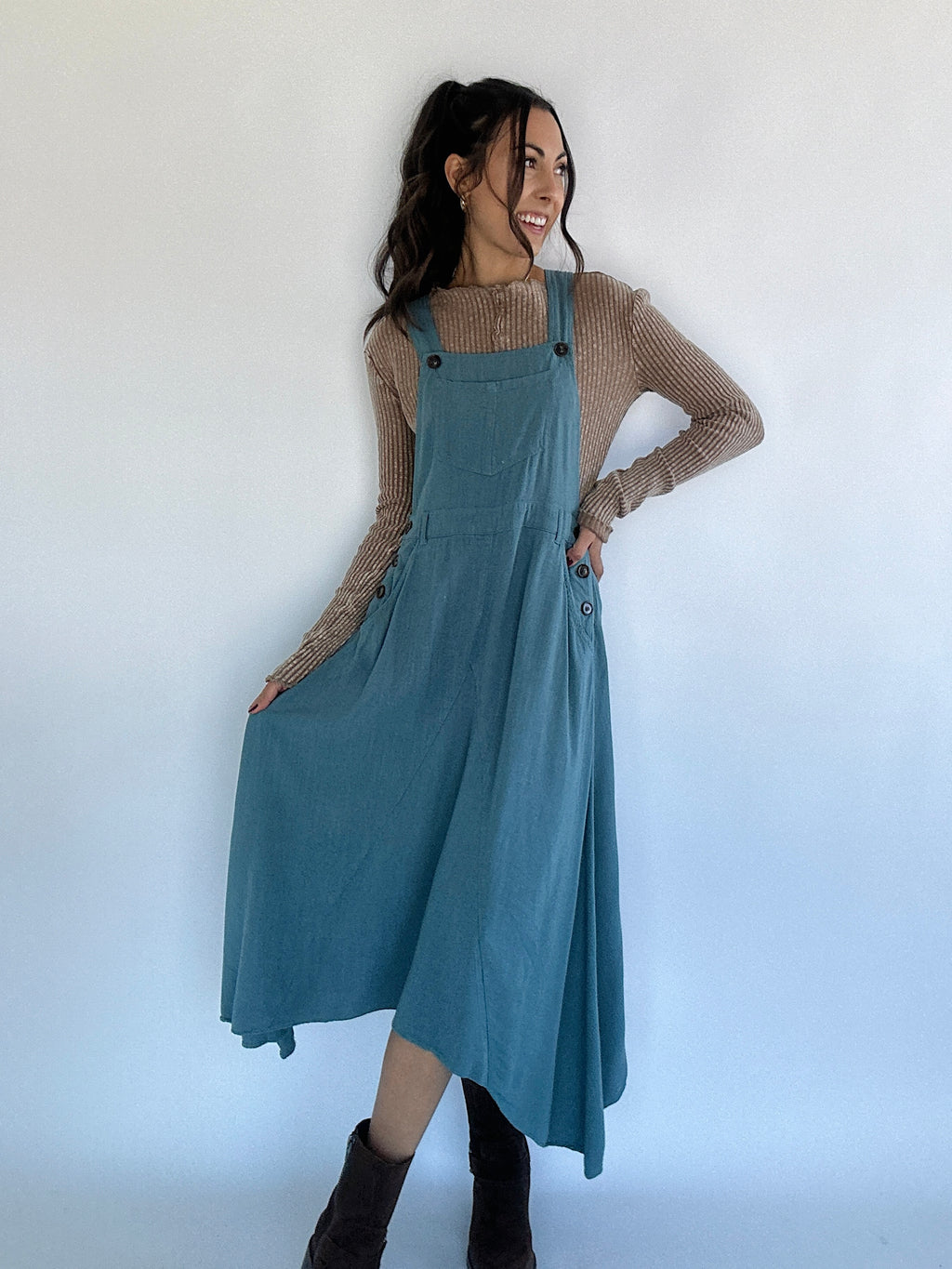 Demi Overall Dress - Faded Teal