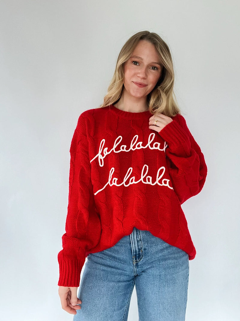 Falalala Embroidered Sweater - Red