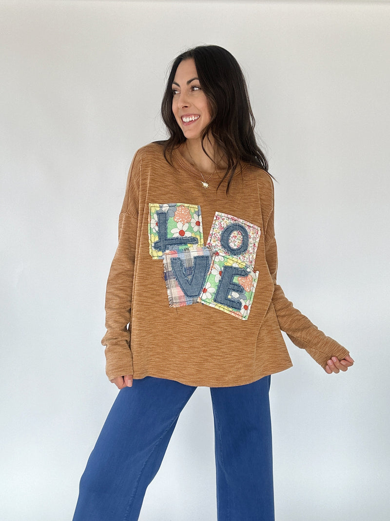 Love Patch Knit Top - Camel