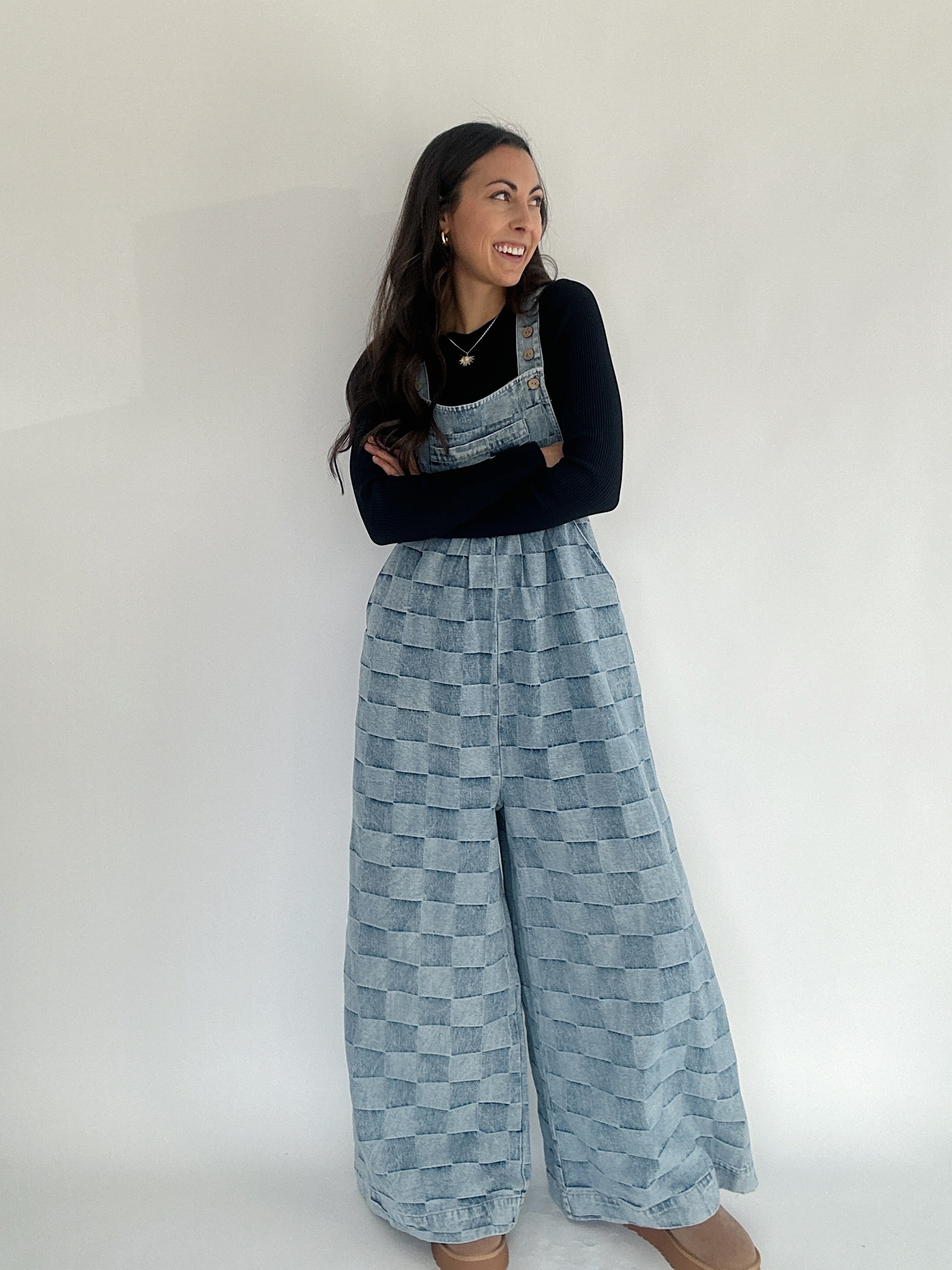Come Back Checkered Denim Overalls – Blue Magnolia