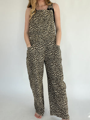 Last Time Leopard Barrel Overalls