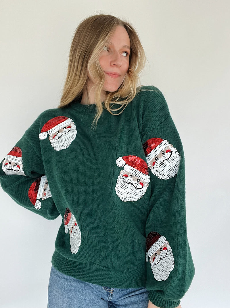 Sequin Santa Sweater - Teal