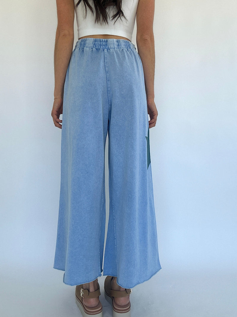 Starred Wide Leg Pants - Blue