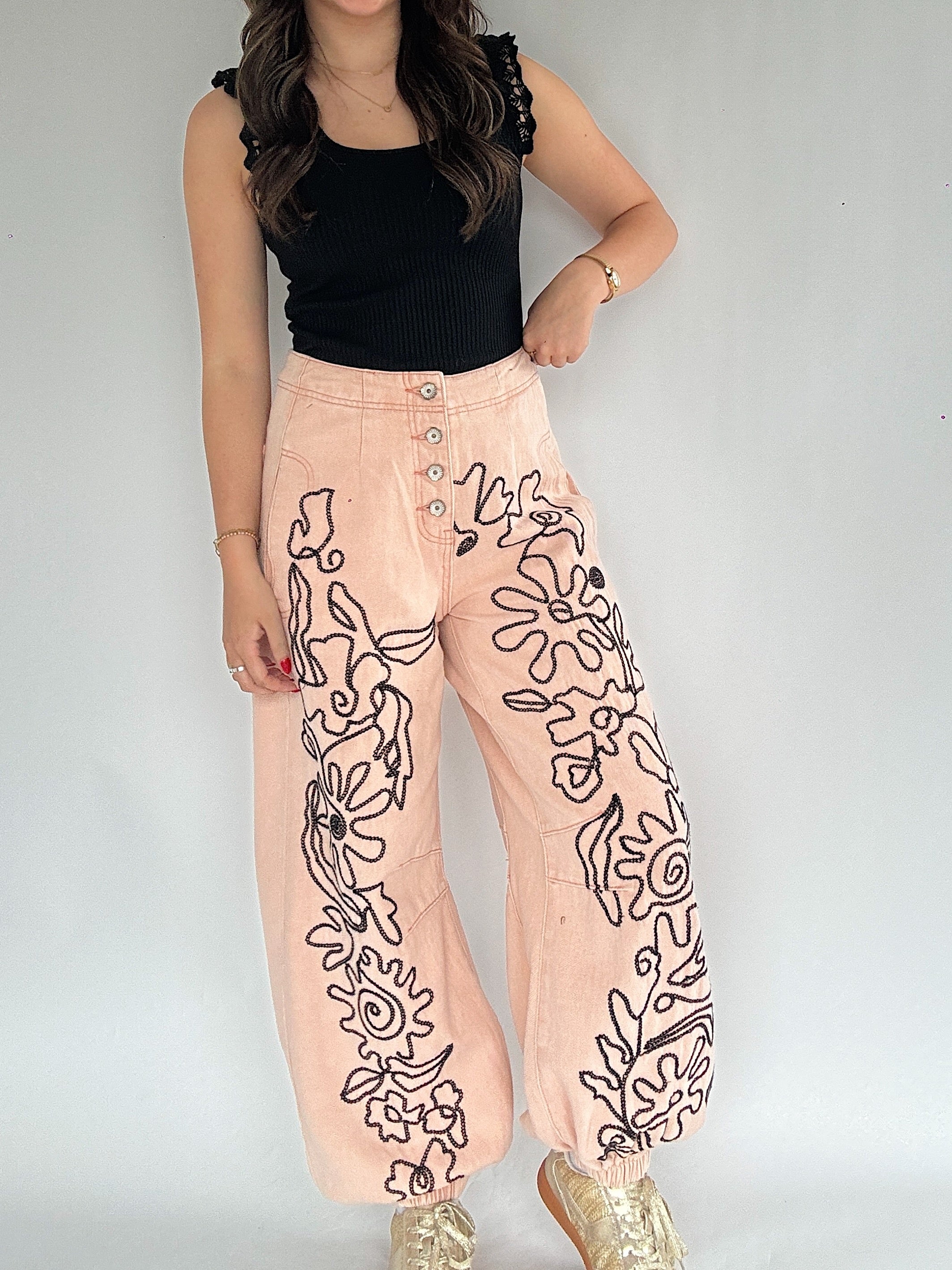 Eastwood Embroidered Pants Coral