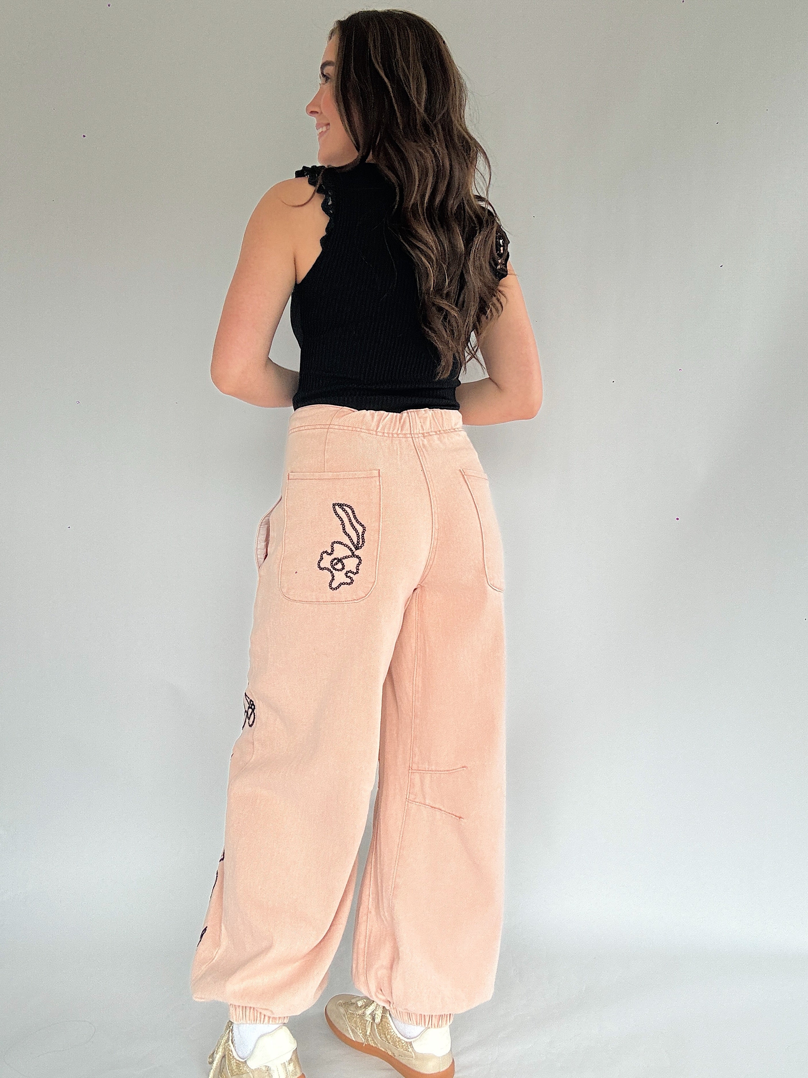 Eastwood Embroidered Pants Coral Back